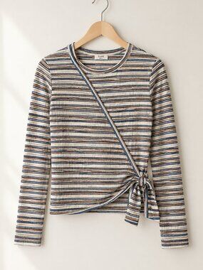 Fame Meli Striped Wrap Long Sleeve Top XXS